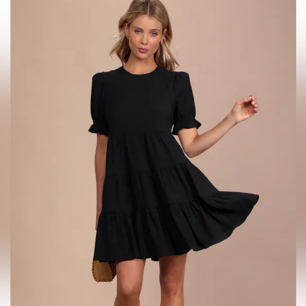 NWT Lulu's Favorite Day Black Puff Sleeve Mini Dress